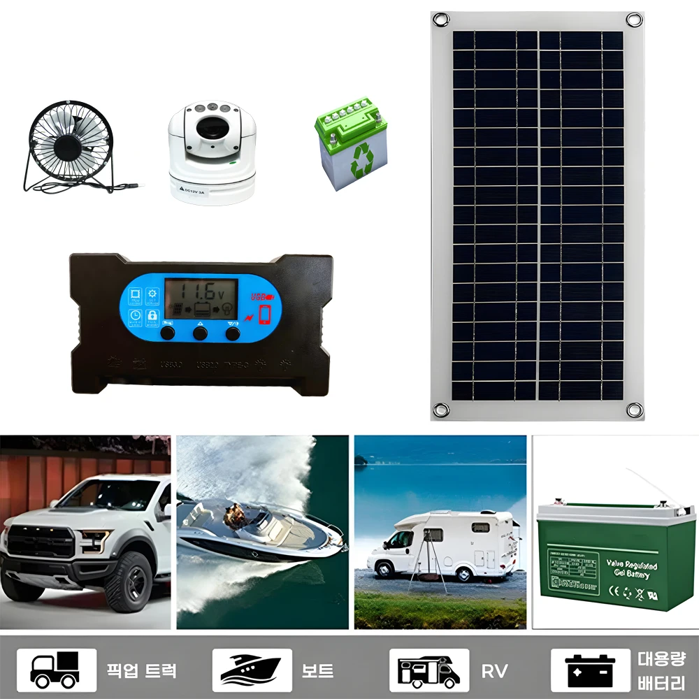 100W Solar Panel Kit 12V Rechargeable Battery with 10A 100A Controller Module 3.0 USB Type C PortFor Mobile Phone RV and Car Pow