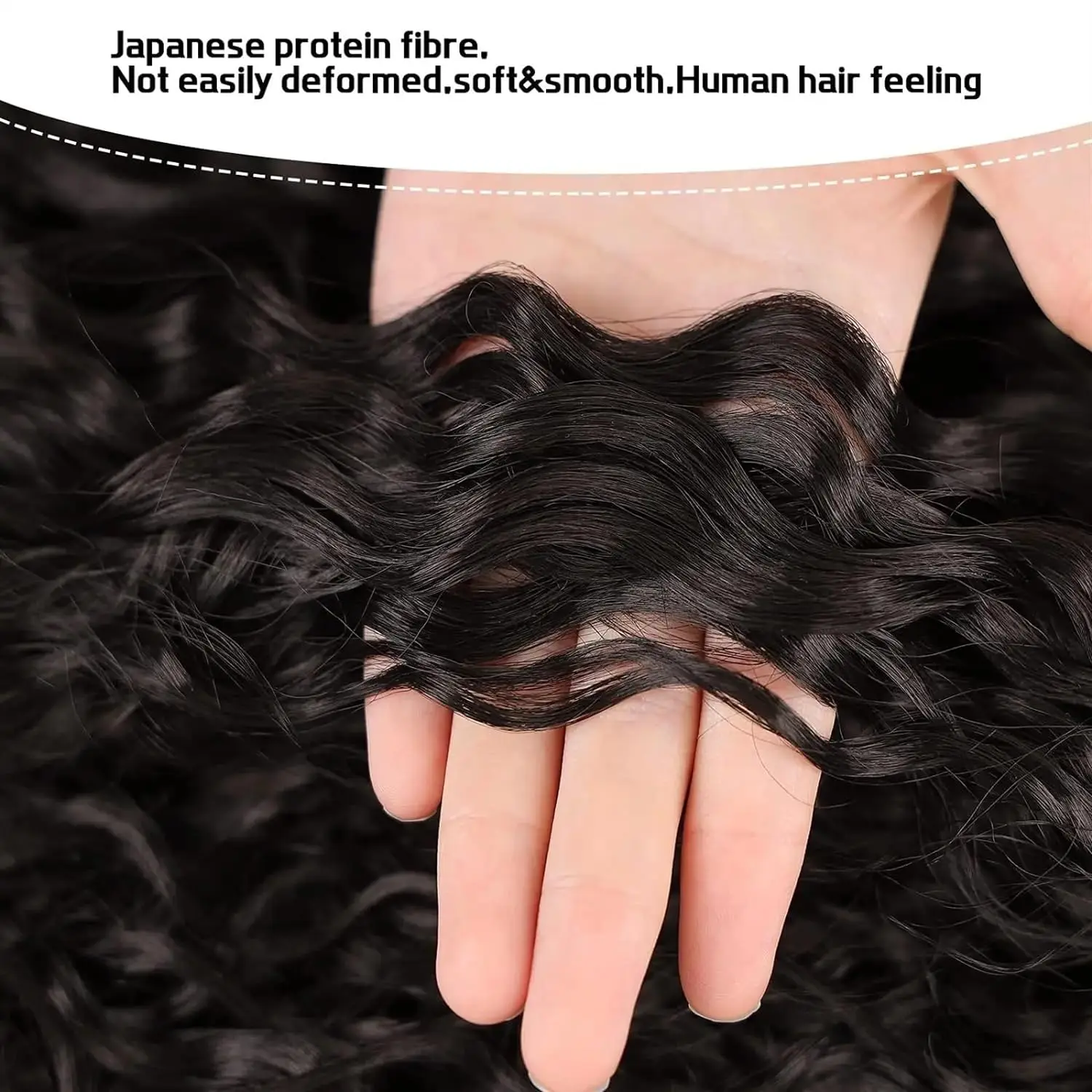 Extensiones de cola de caballo rizadas con ondas de agua profunda, coleta con cordón, Color negro Natural, 100% cabello humano con Clip, cola de caballo gruesa