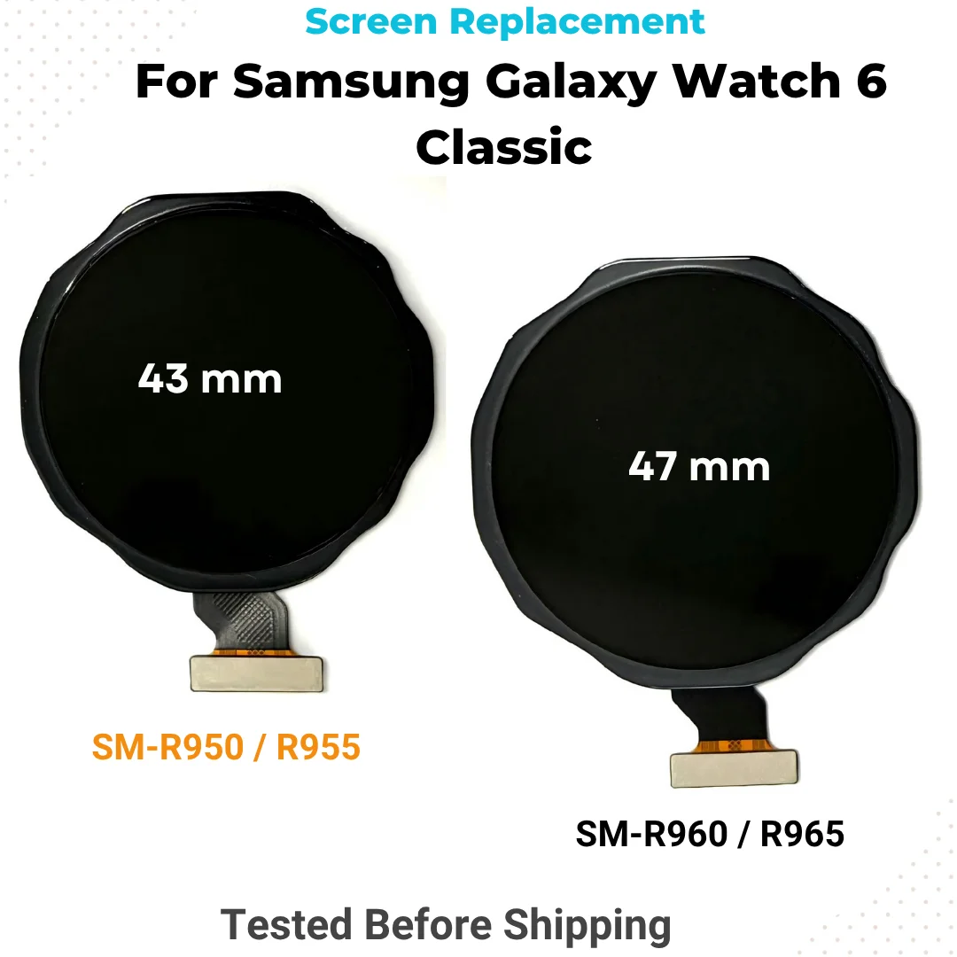 Para Samsung Galaxy Watch 6 Classic 43mm SM-R950 SM-R955, 47mm SM-960 SM-R965: Tela LCD de Substituição com Digitalizador Touch