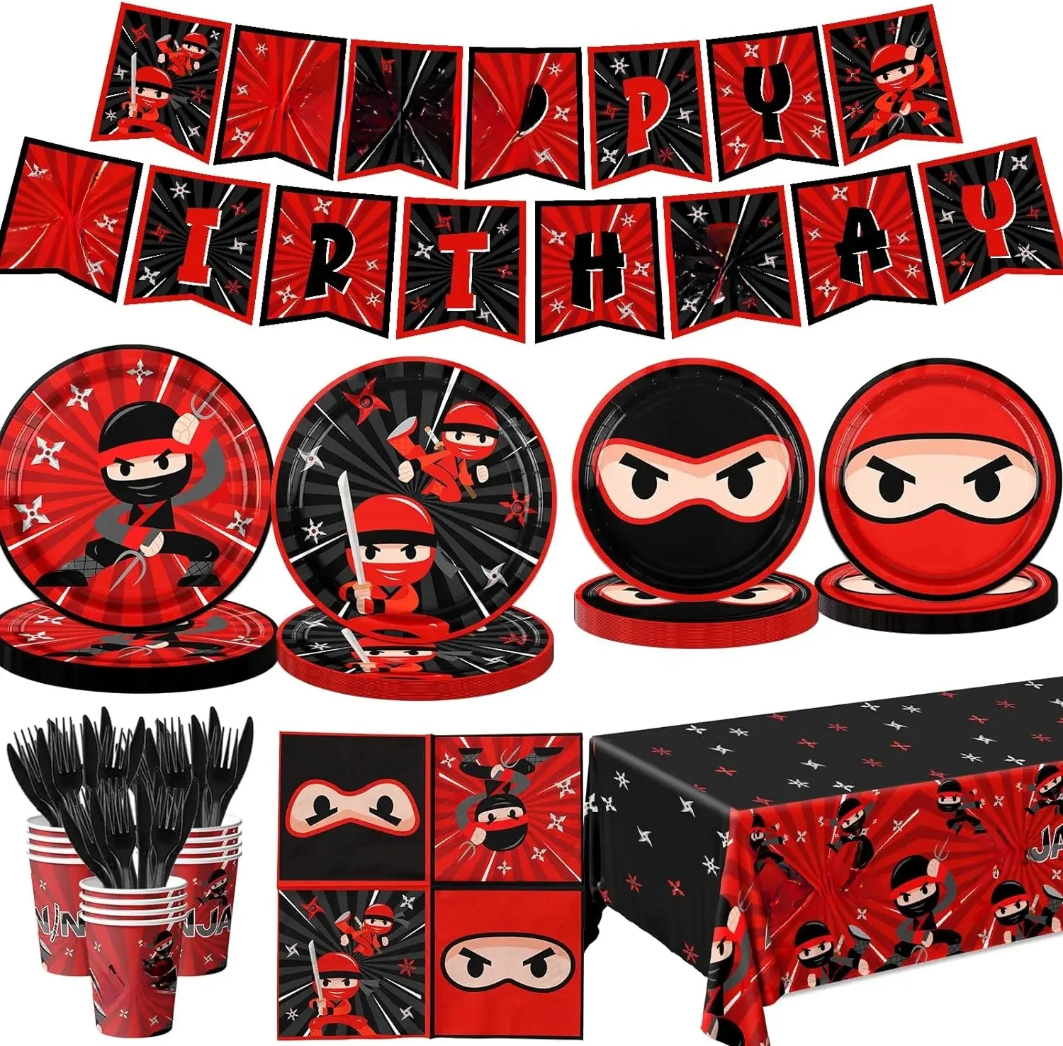 Ninja masqué décoration de fête d'anniversaire pour enfants gobelets en papier serviettes nappes