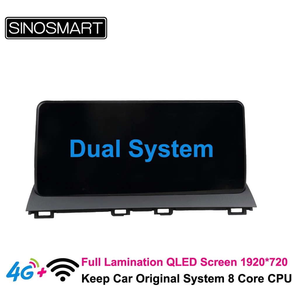 SINOSMART 10.25'' Android Dual System Screen for Mazda 3 (Mazda3) Axela 2014–18 BM BN Keep OEM System, Add CarPlay Android Auto