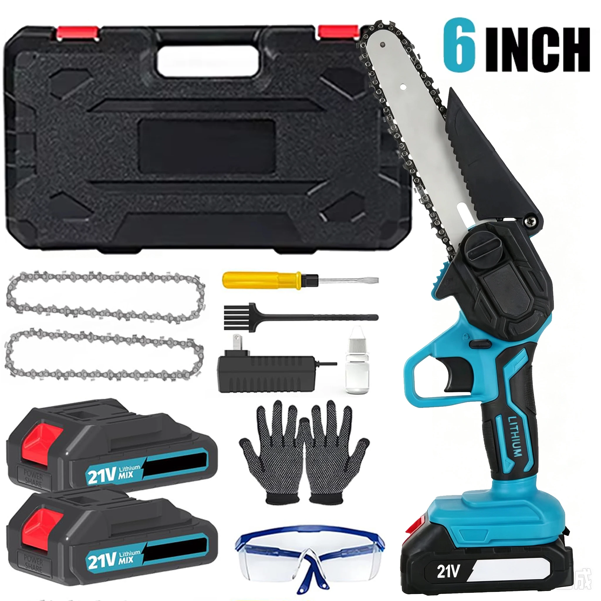 6-Zoll-Akku-Mini-Kettensäge 15,24 cm Elektrische Säge Wiederaufladbare Holzbearbeitungs-Gartenschere für Makita 21V Akku