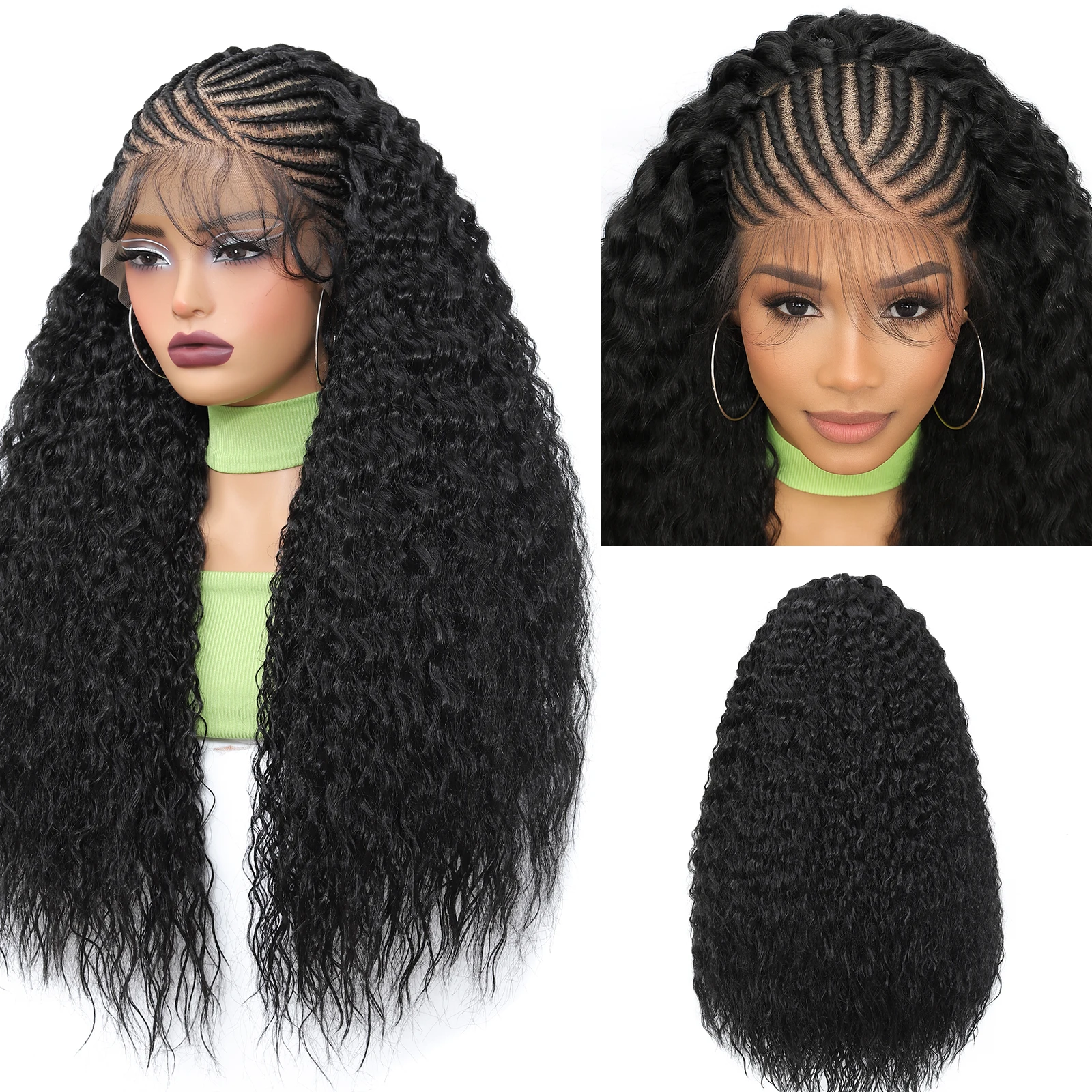 

Synthetic Curly Hair Wigs for Black Women 25 Inches 13x6 Lace Frontal Afro Kinly Curly Hair Wigs with Cornrow Braids Daily Use