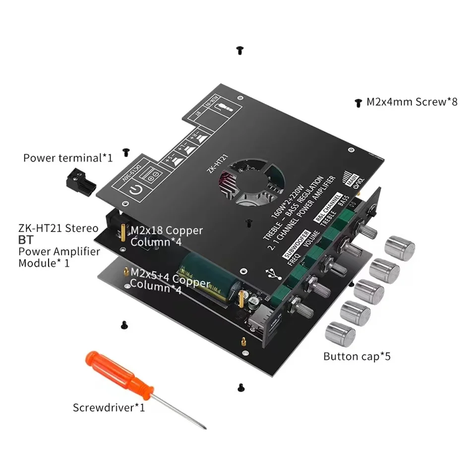 EGOLDEN ZK-HT21 Bluetooth Digital Power Amplifier Module 2.1 Channel TDA7498E, High Pitch, Low Pitch, Neutral, No Logo