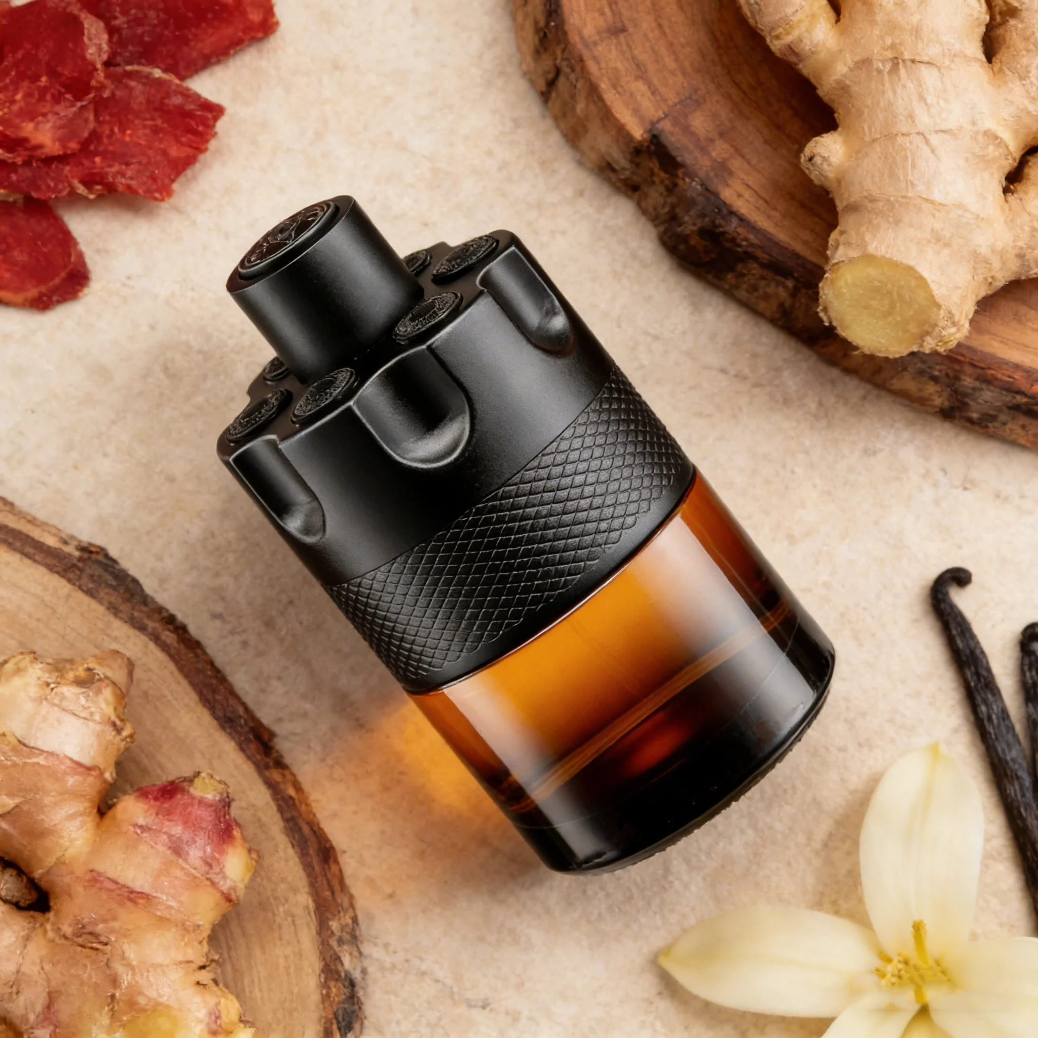 Zdjęcie 8: Męska luksusowa wodna perfumacja o zapachu drzewno-kořeniowym 100 ml, długotrwały zapach bursztynu i skóry, butelka o przemysłowym designie.