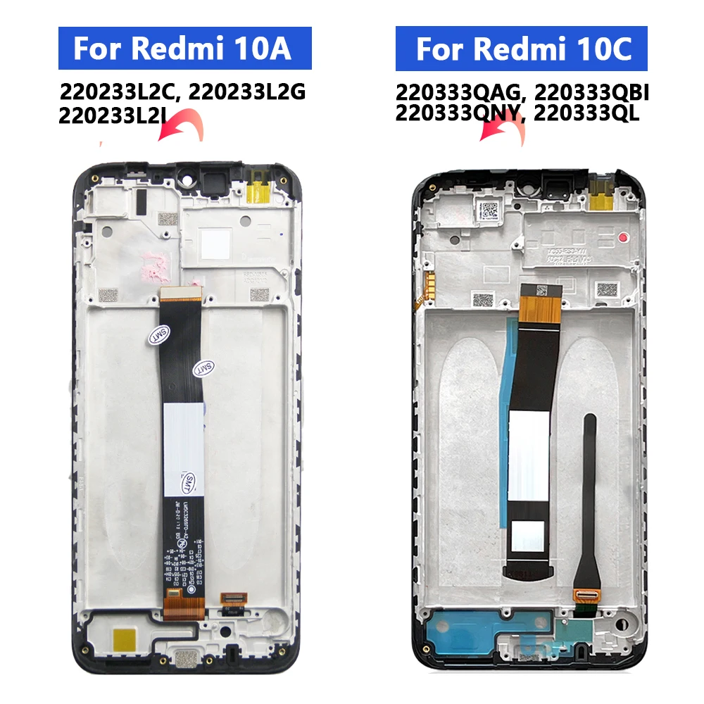 For Xiaomi Redmi 10A LCD 220233L2C Display Touch Screen Digitizer Replacement Parts For Redmi 10C 220333QL Screen With Frame