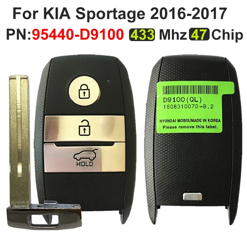 Porte-clés intelligent pour KIA Sportage 2016 – 2017, véritable télécommande 433Mhz 47 Chip PN, CN051030