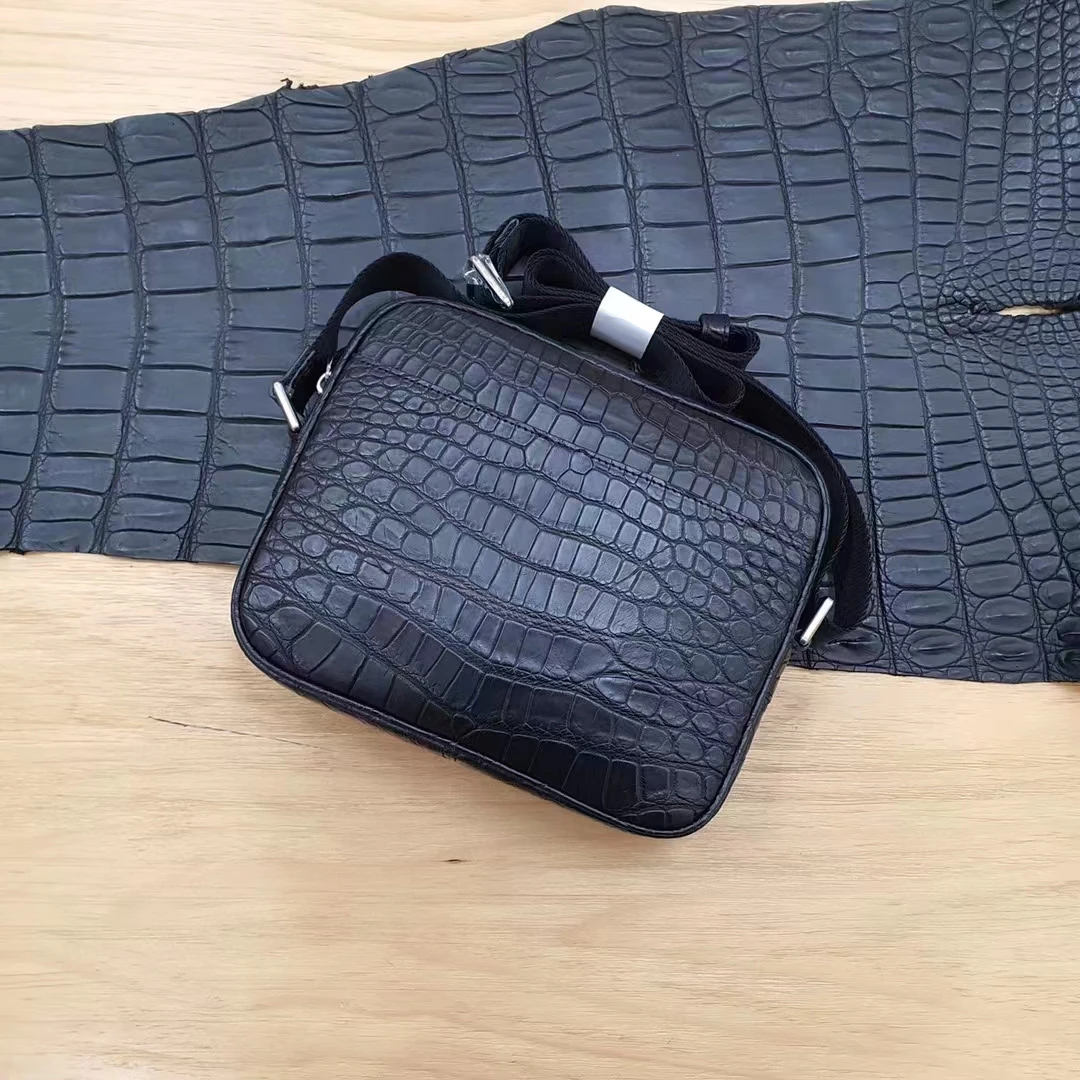 2023 new fashion small size cross body shoulder man bag crocodile skin alligator leather matt black grey brown color