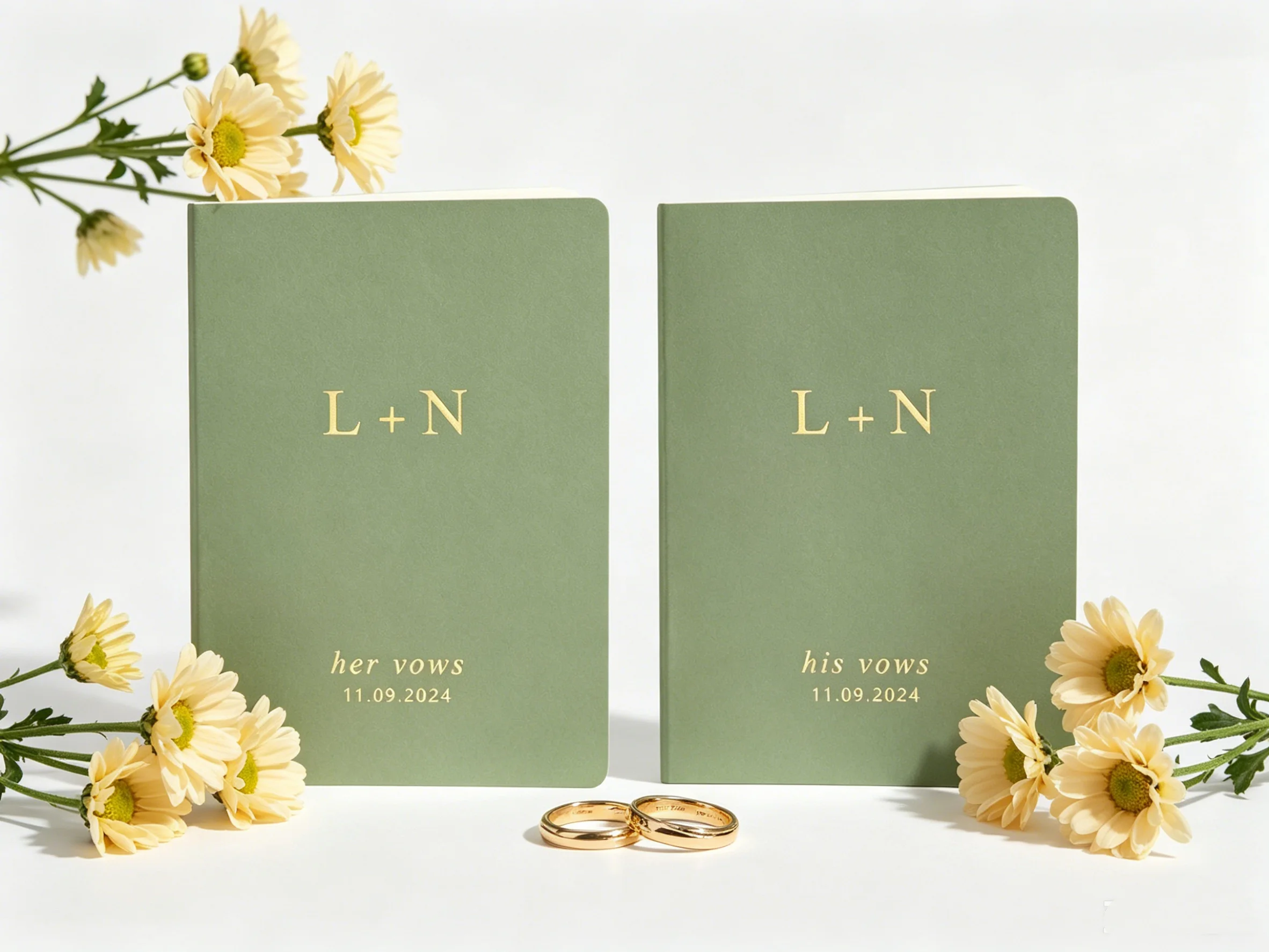 

Personalized Monogram Gold Foil Vow Books Set His & Hers Wedding Keepsake Gift with Color Choices