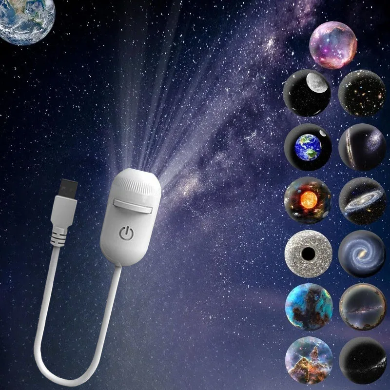 

360 ° Регулируемый проектор-ночник Galaxy с USB, проектор звездного неба с HD-изображениями, несколько режимов затемнения, лампа для проекции звезд