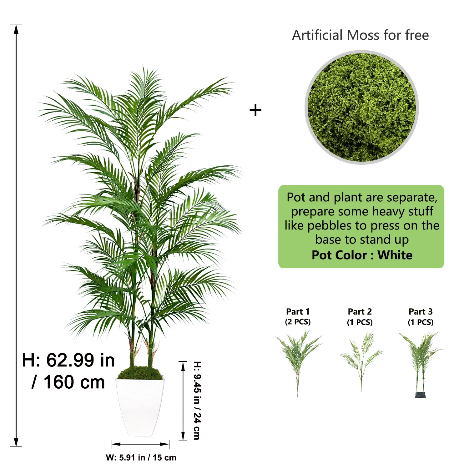 1,2m-1,8m Künstliche Areca-Palme Große Künstliche Tropische Pflanze für Innendekoration Künstlicher Topf-Palmenbaum für Wohnzimmer Büro Hotel – Detail 9
