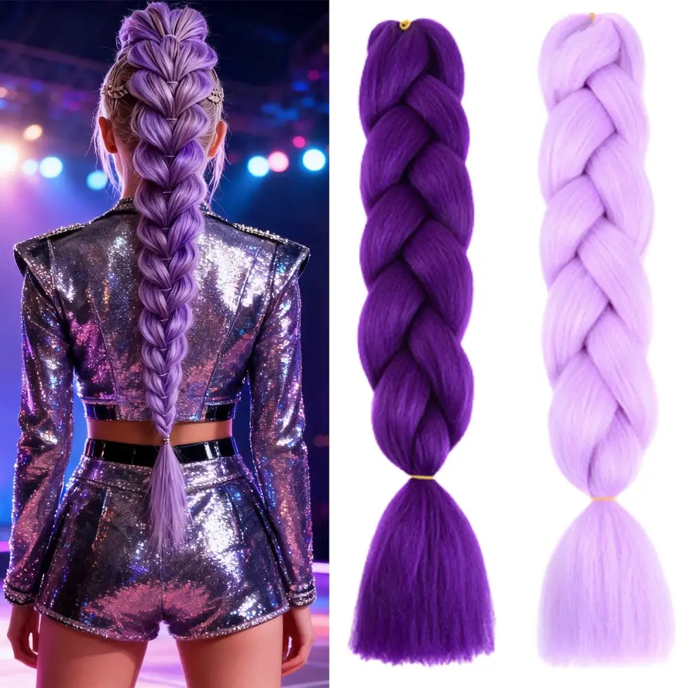 2PCS Purple Wig Synthetic Straight Cosplay Wig Girls Ponytail With Hair Braiding Ponytail Hair Halloween Cosplay Wig Accessories