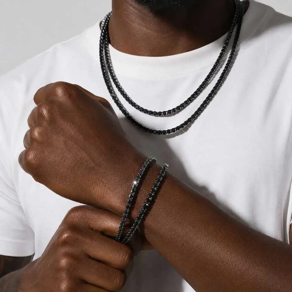 ESKEEM 316L Stainless Steel Black Moissanite Tennis Chain Necklace 4/5MM Hip Hop Jewelry for Men Women VVS1 Tennis Bracelet Gift