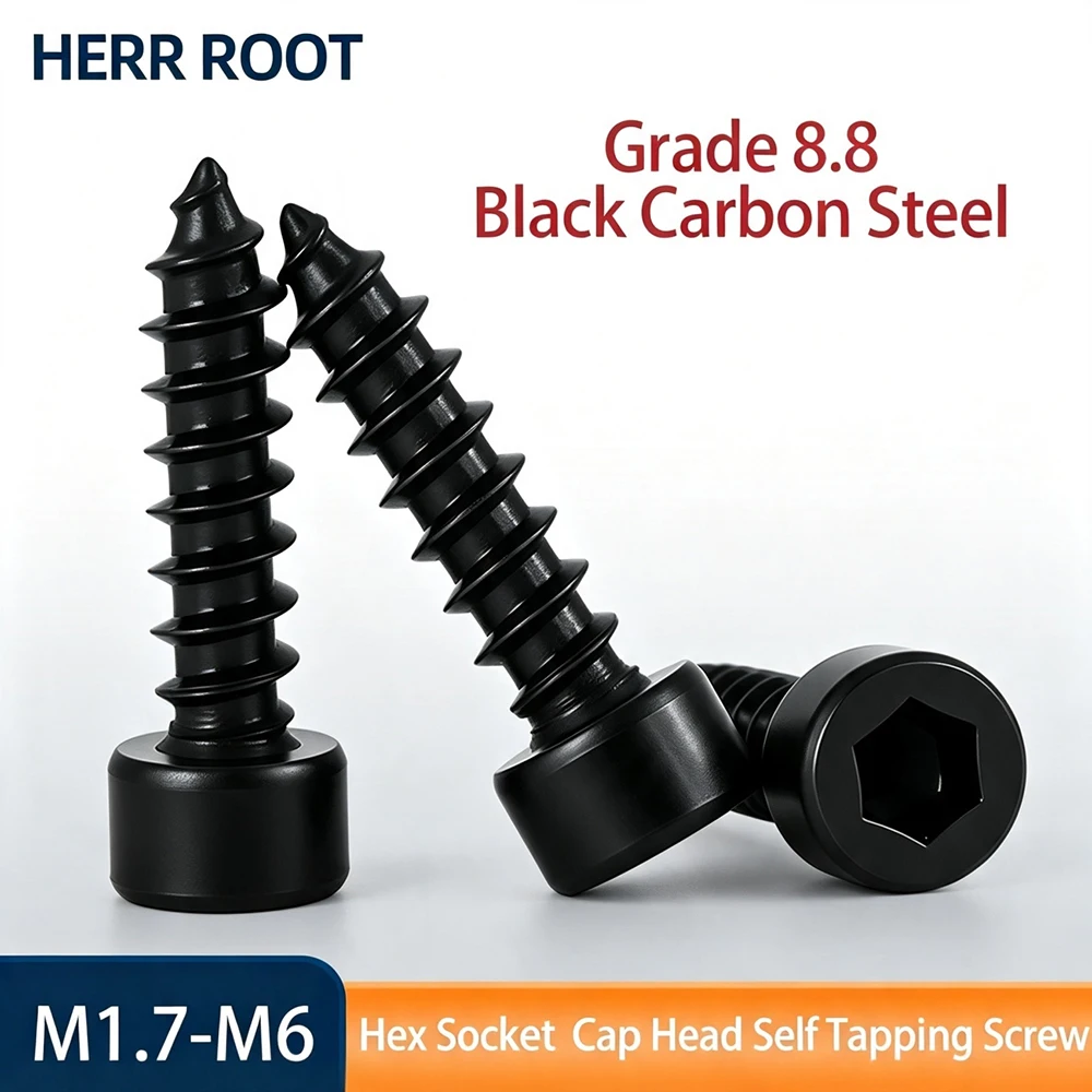 M1.7 M2 M2.2 M2.3 M2.5 M2.6 M3 M3.5 M4 M5 M6 Grade 8.8 Black Carbon Steel Hex Socket Cap Head Self Tapping Screw Allen Head