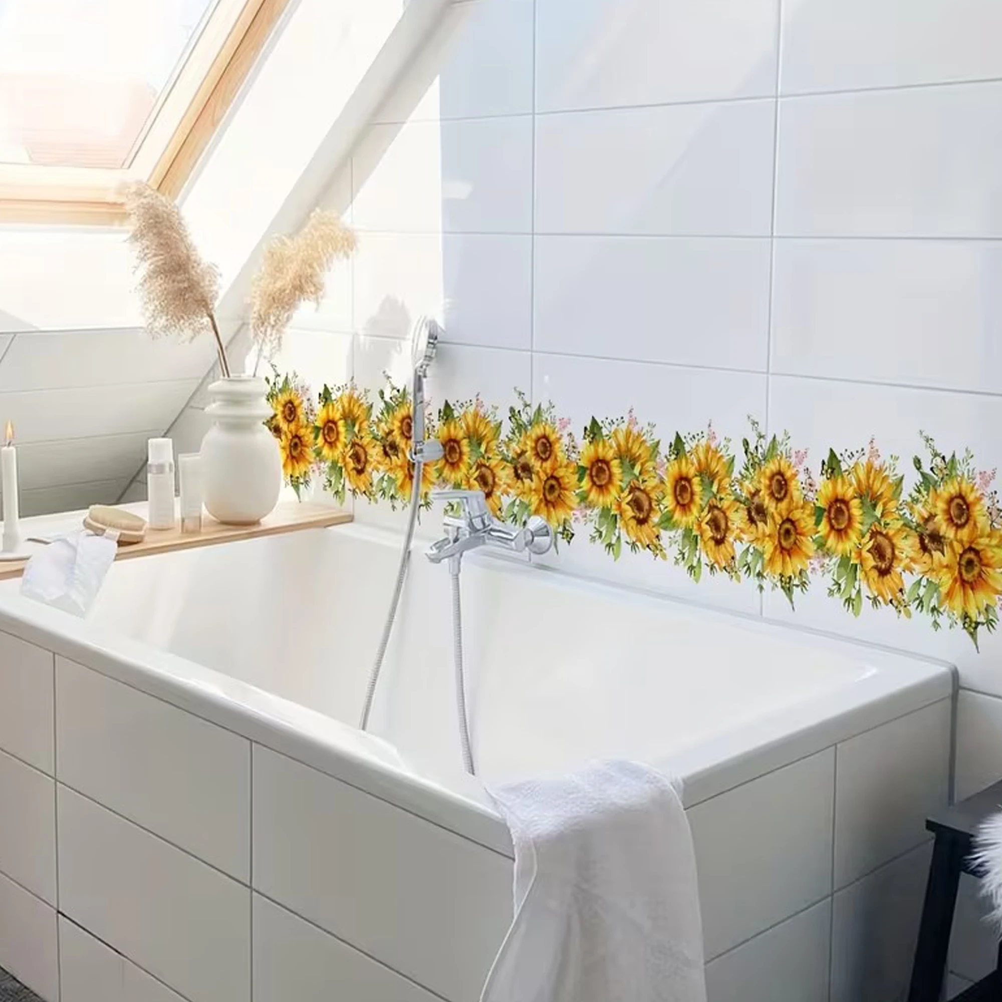 Sunflower Kitchen Wall Sticker, Removable Bathroom Backsplash Decal, Home Decor, DIY Reusable Vinyl Sticker view 5