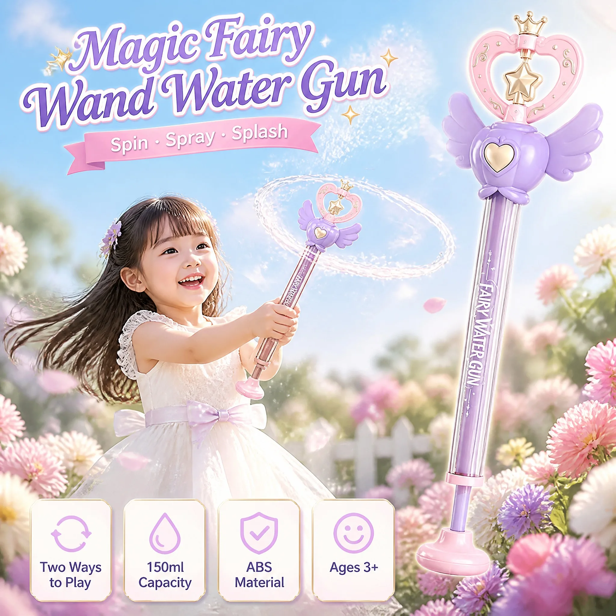 Magic Fairy Wand Water Gun Summer Water Play Toy Dual Mode Water Cannon for Kids Adults Birthday Gift for Water Battle Outdoor