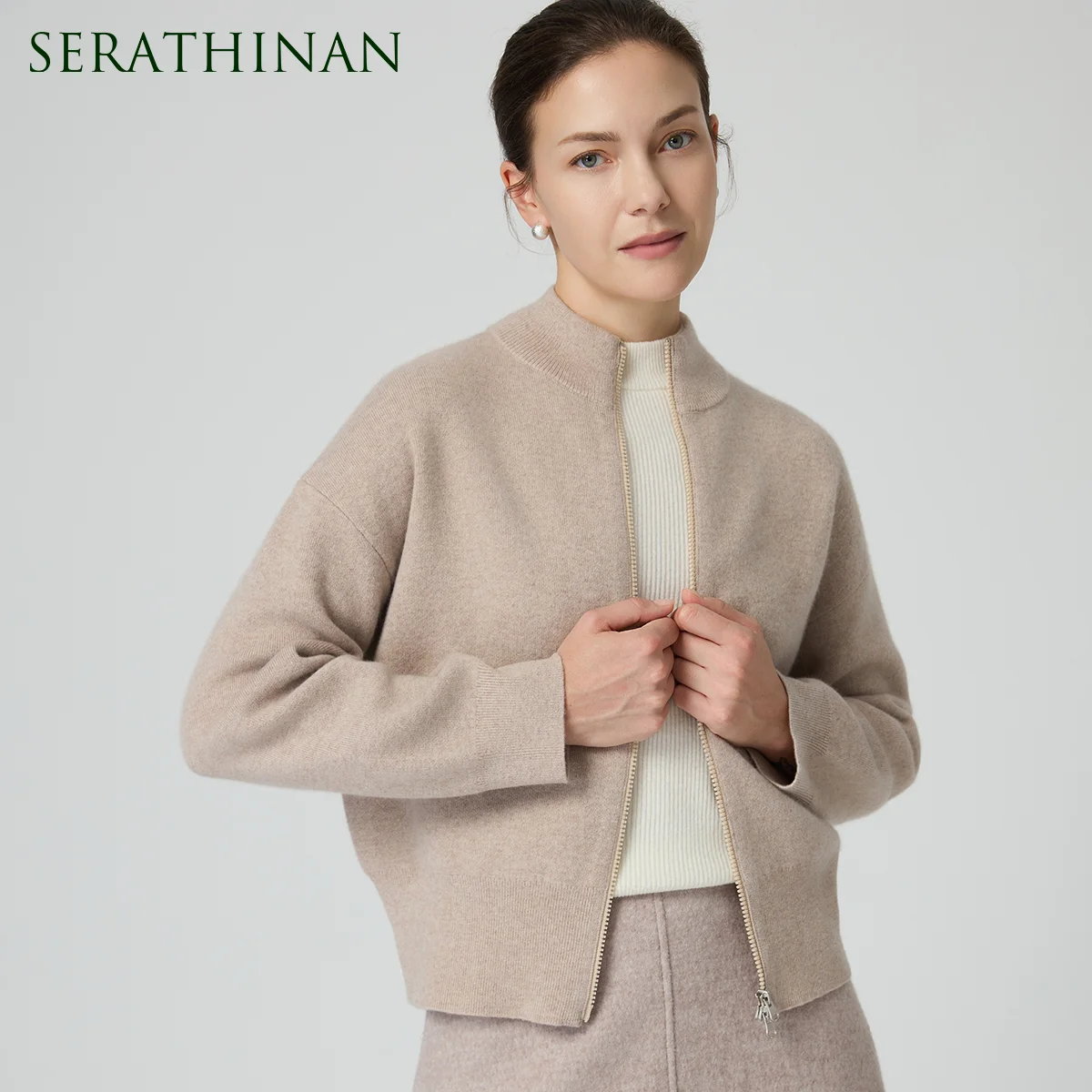 

BY4521383 High-End Women’s Wool Cashmere Blend Sweater Jacket Soft Knit Zip Front Cardigan Luxury Casual Outerwear