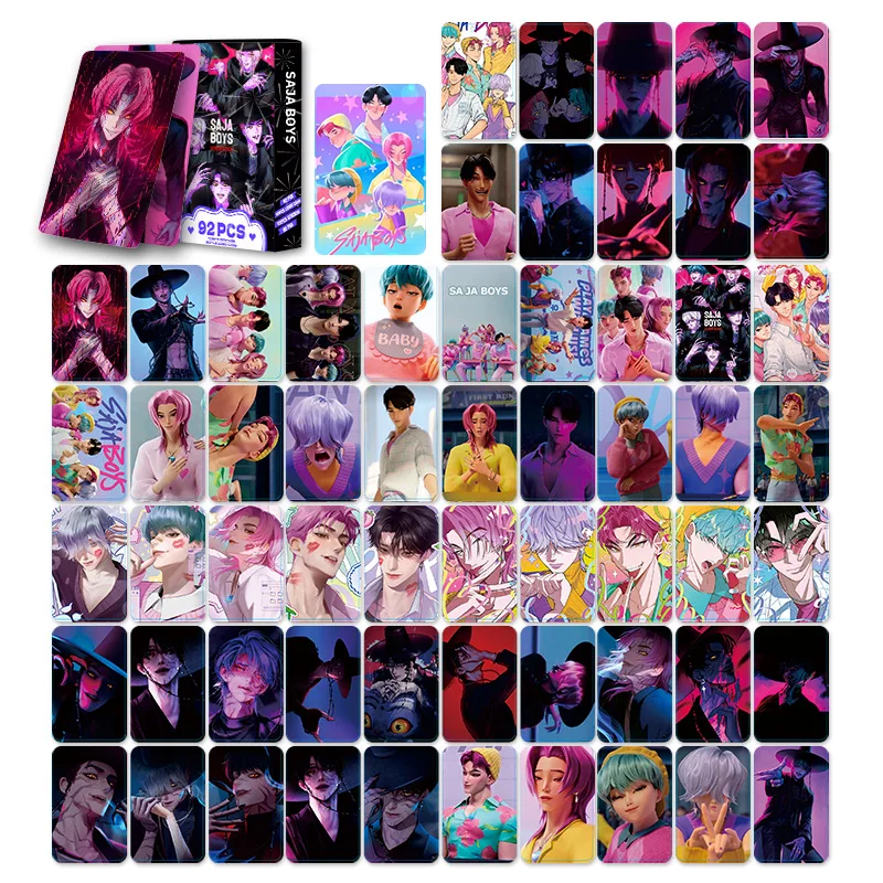 92 pièces KPOP Demon Hunters HUNTR/X K-POP ensemble de cartes photo avec support-cartes à collectionner dessin animé, cadeaux de Collection de photos idole