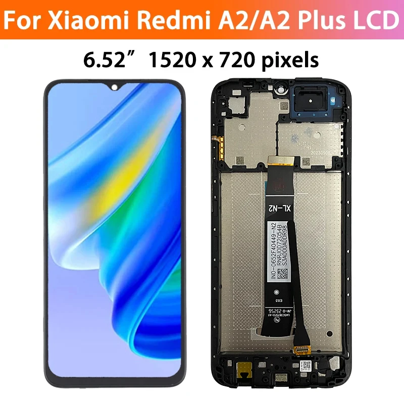 6.52“ Screen for Xiaomi Redmi A2 A2+ Lcd Display Touch Screen Digitizer Assembly with Frame for RedmiA2 A2Plus Replacement