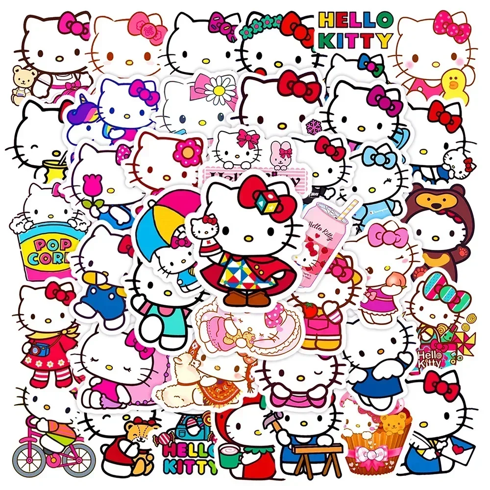 AliExpress MINISO 50Pcs Cute Cartoon Hello Kitty Stickers Skateboard Bicycle Guitar Laptop Scrapbooking Vinyl