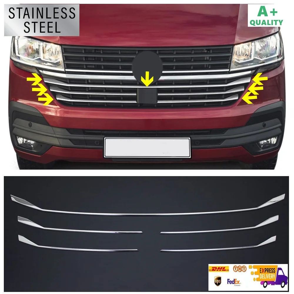 

For VW T6.1 Transporter Chrome Front Grille Lower Slat 5 Pcs 2020-2023. Stainless Steel. A + Quality. Car Accessories Tuning