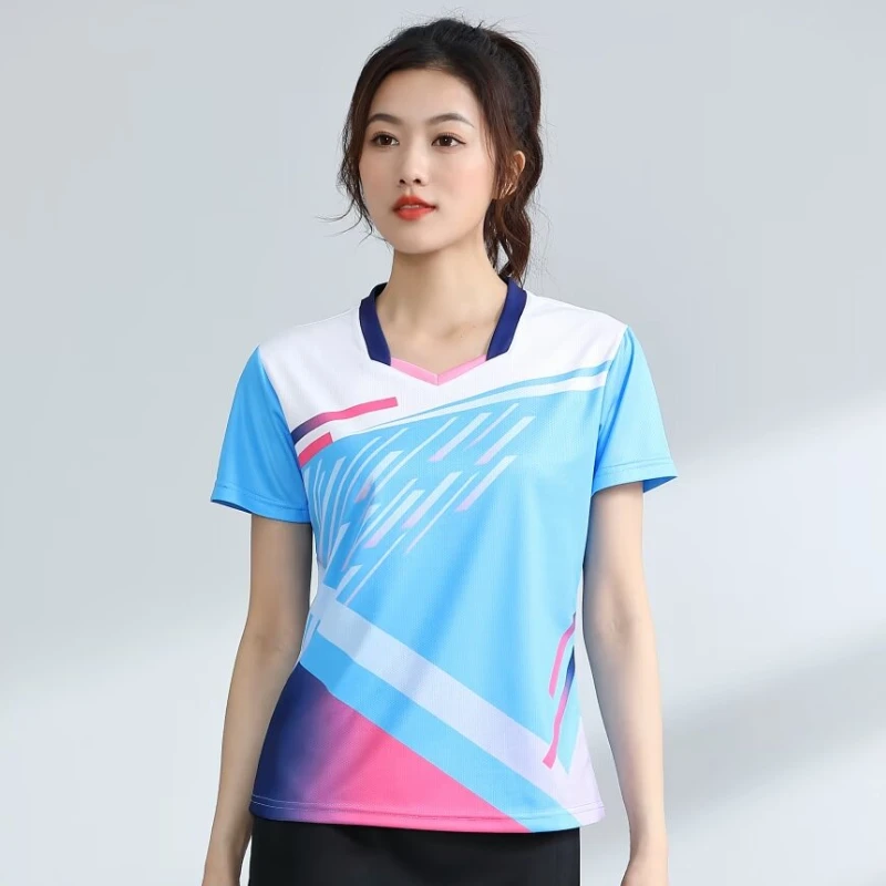 Damen Tischtennis Pastell T-Shirts 3D Grafik bedruckte Badminton-Kleidung Schnelltrocknende Ping-Pong-Wettkampfkleidung Jersey