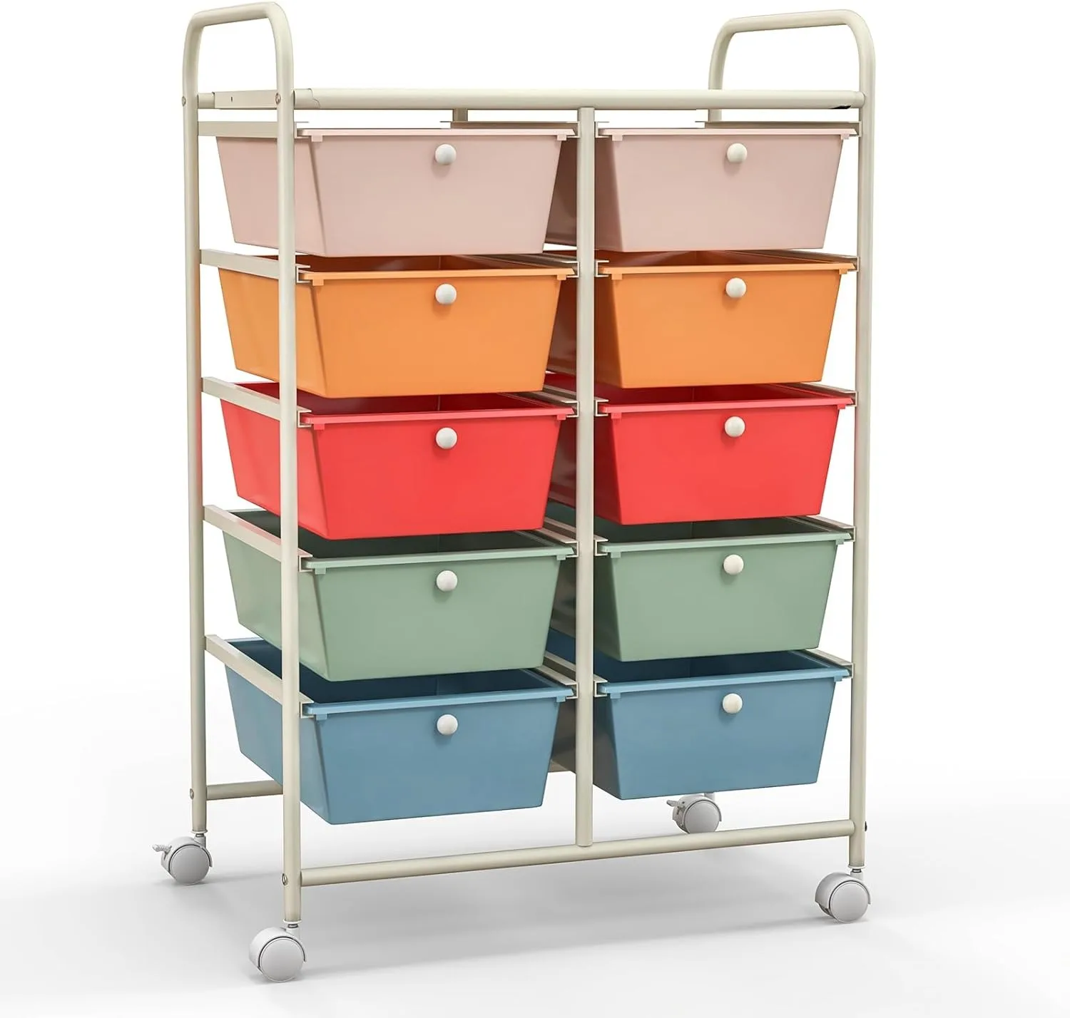 

Rolling Storage Cart with 10 Drawers, 2 x 5 Shelves with Lockable Wheels, Rolling Cart Organizer for Office/School/Home, M