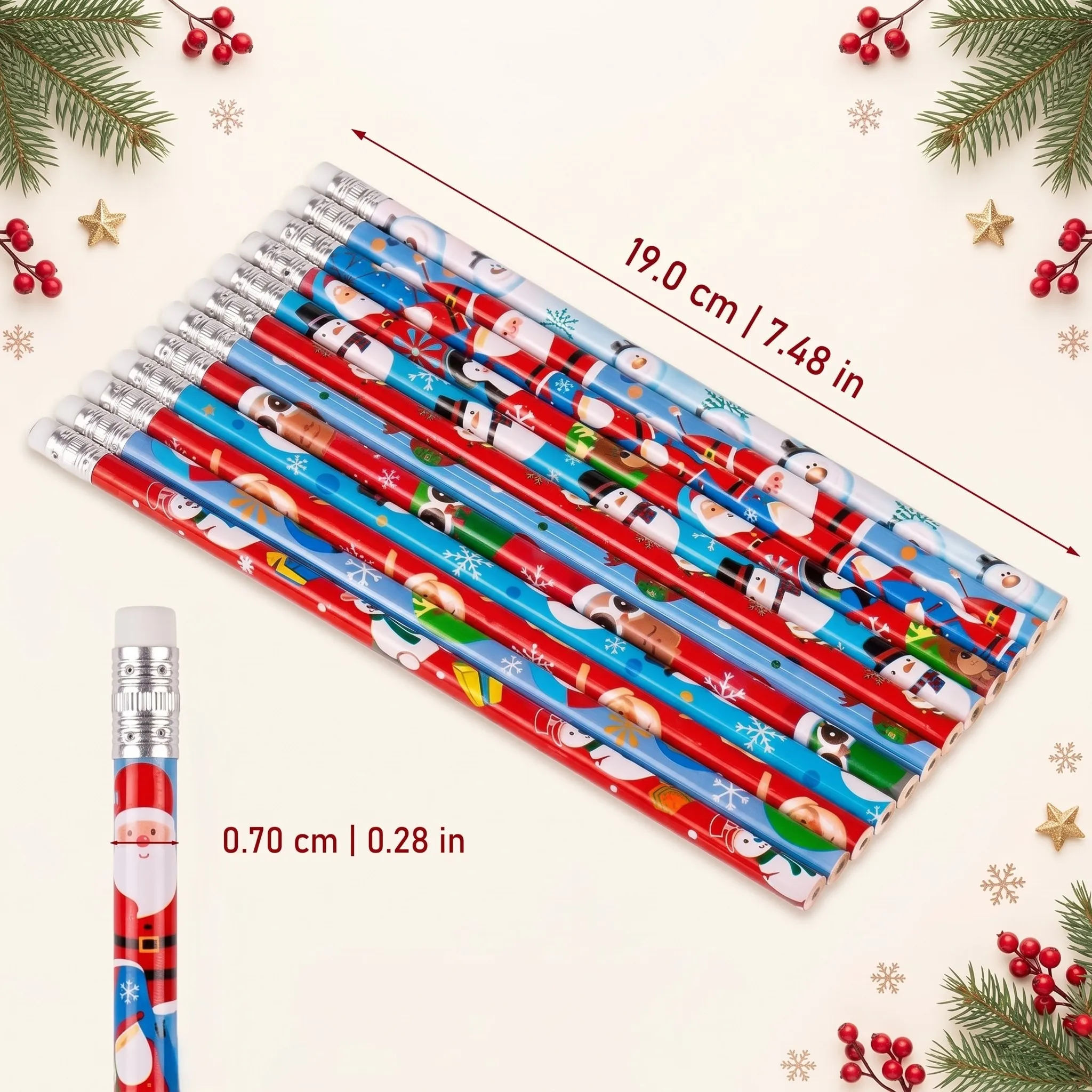 48Pcs Christmas Wooden Pencils with Erasers, Festive Pattern Pencils for Writing, Drawing, Sketching and Creative Use