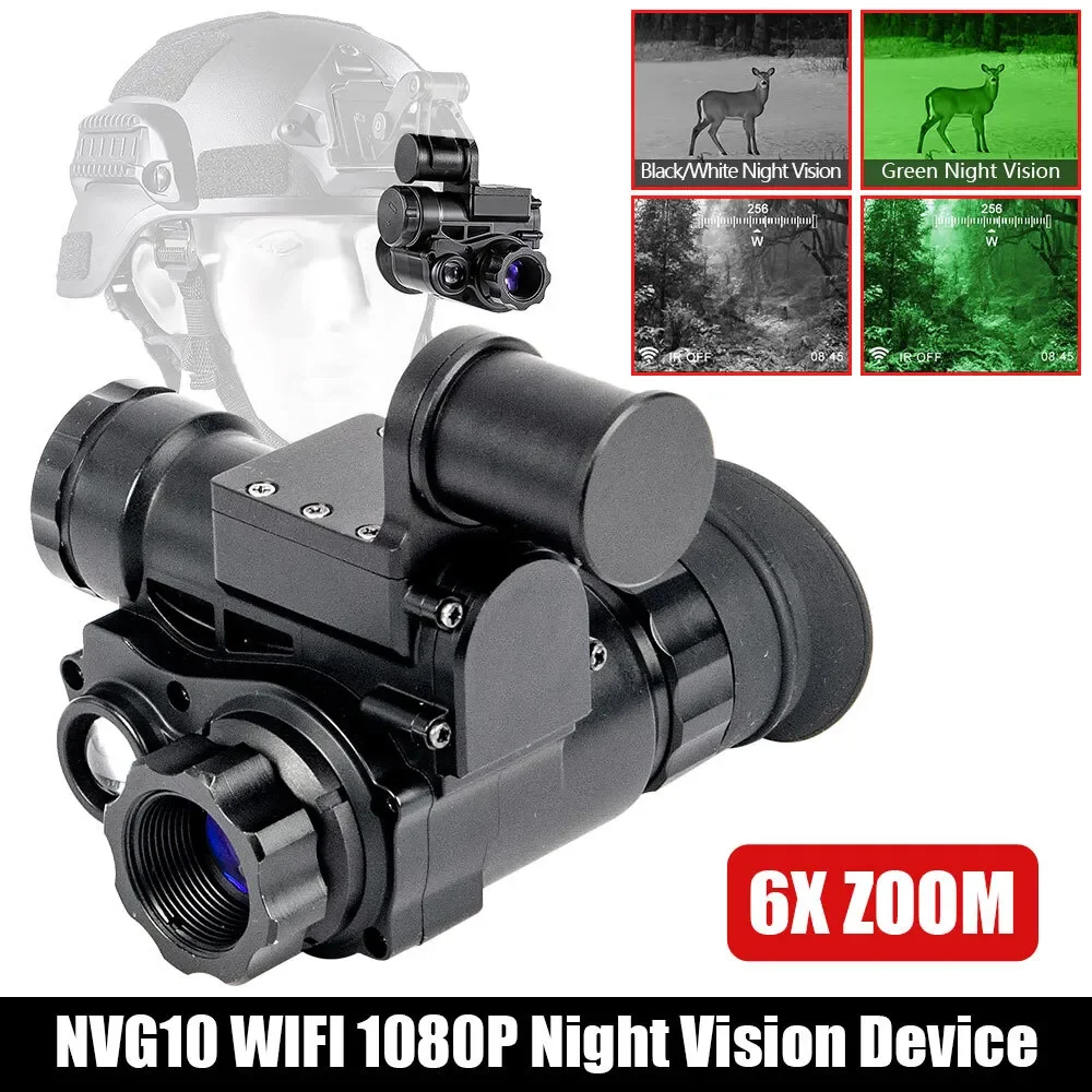 NVG10 Helmet Night Vision Goggle 1920x1080p Green Tactical Head Night Vision Monocular WiFi IP66 Hunting Night Vision Device