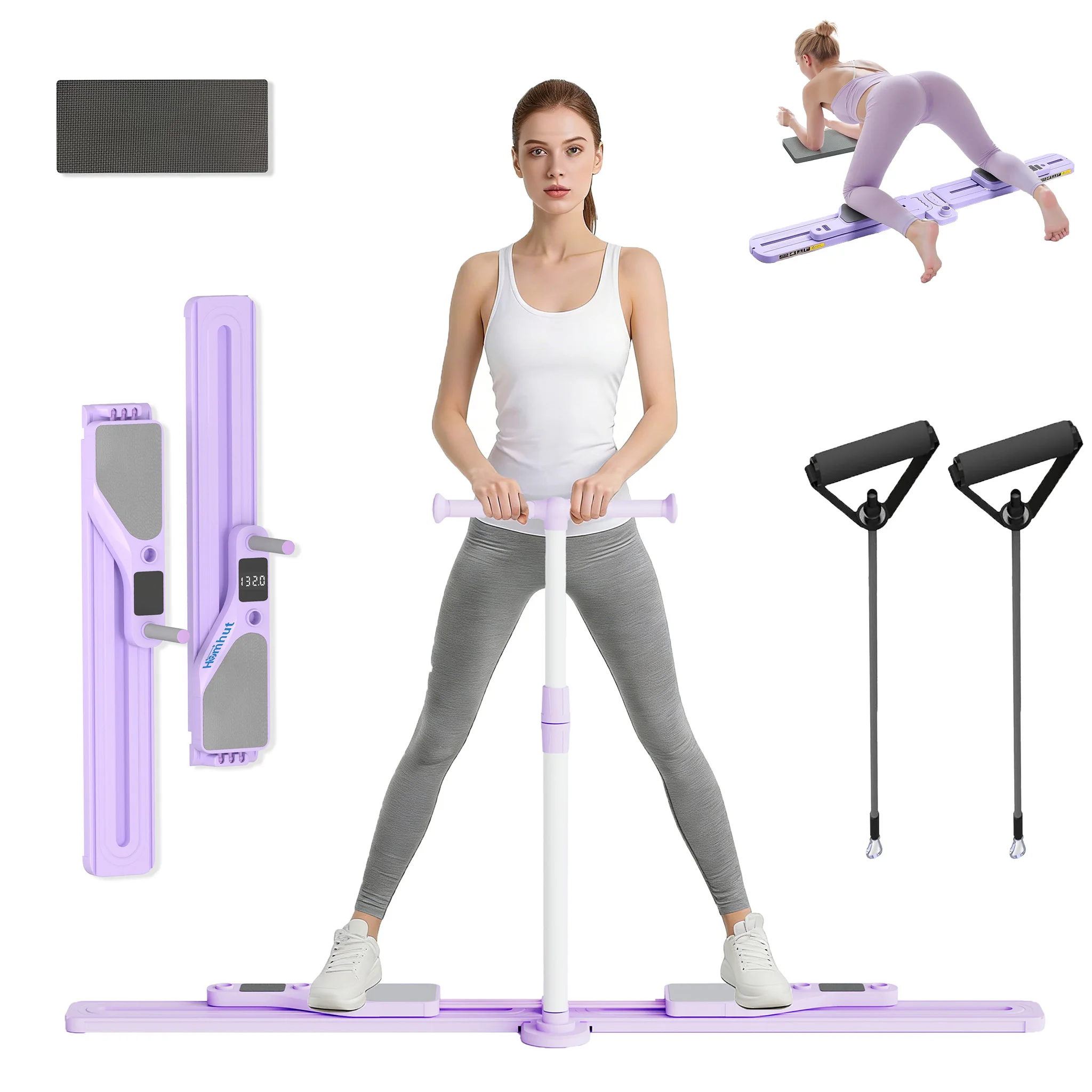 Home Workout Pilates Board, 9-in-1 Foldable Pilates Equipment with Anti-slip Mat & Resistance Band