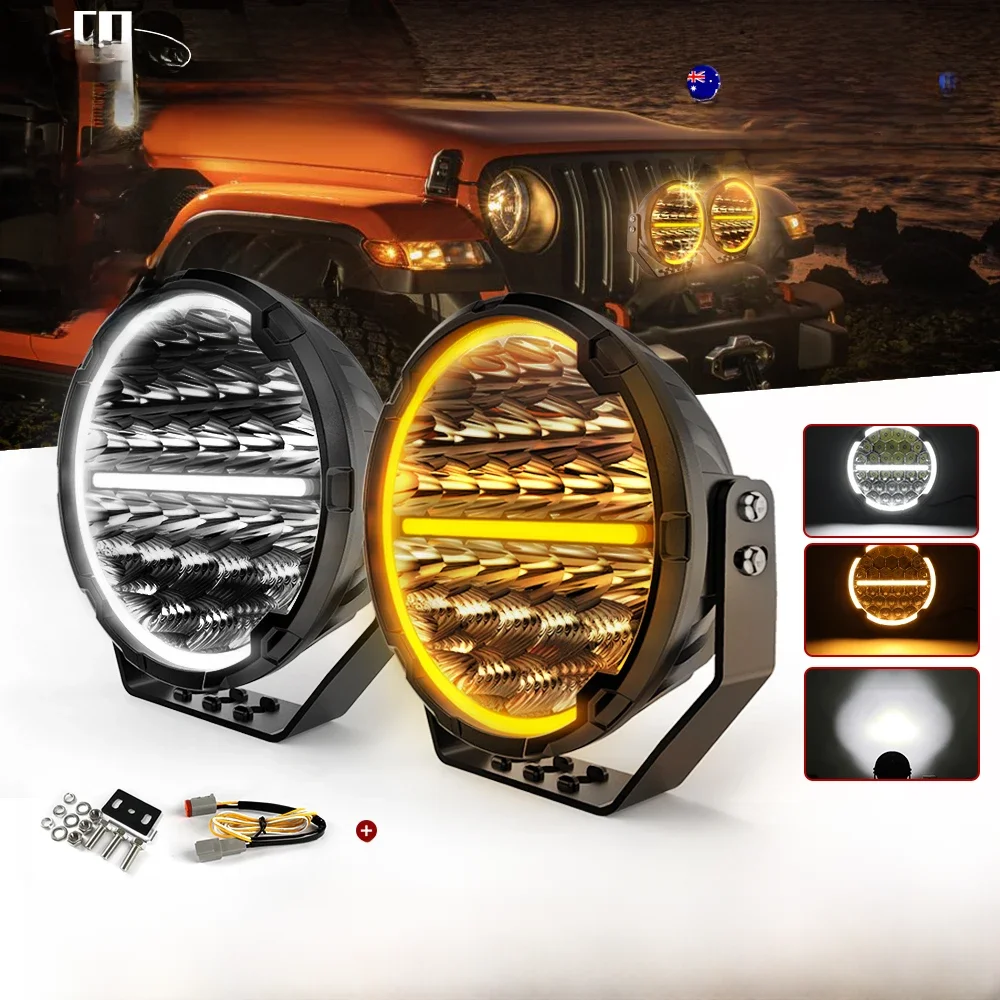 CO LIGHT-Lumières rondes LED tout-terrain, 9 pouces, blanc et ambre, DRL, Spot-Flood, ChlorDriving, Dosettes de travail auxiliaires, Lumière cubique pour 4x4 RL