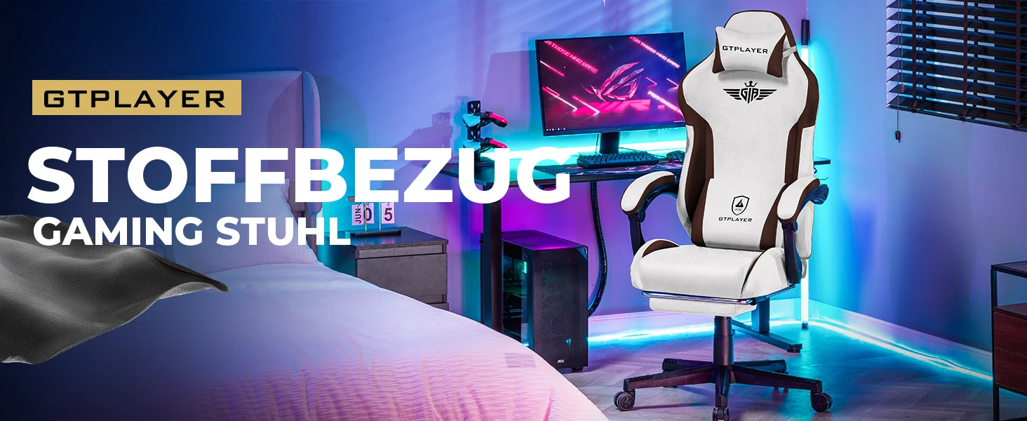 GTPLAYER Gaming Stuhl, Ergonomischer Gamer Stuhl aus Stoff mit Lendenwirbelstütze, PC-Stuhl mit verbreiterter Rückenlehne – Detail 1