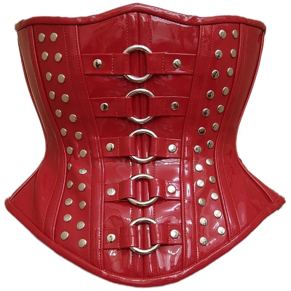 Annzley 'S Nieuwe Lakleer Metalen Ringdecoratie Met Stalen Taille Rits Korset Voor Buitenkleding Punk Half Borst Taille Zegel - afbeelding 2