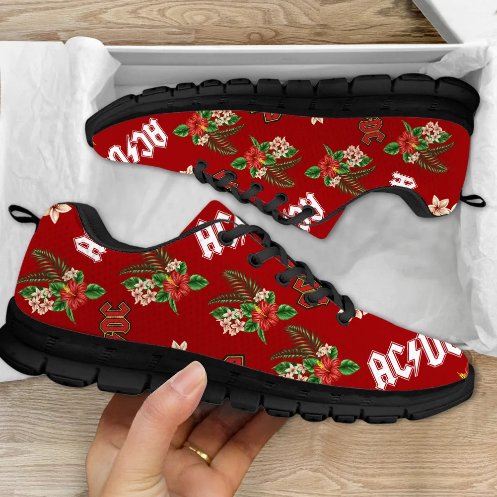 INSTANTARTS Rock Band Hibiscus Floral Print Women's Sneakers Top Quliaty Outdoor Skateboard Casual Shoes Flats Walking Footwear