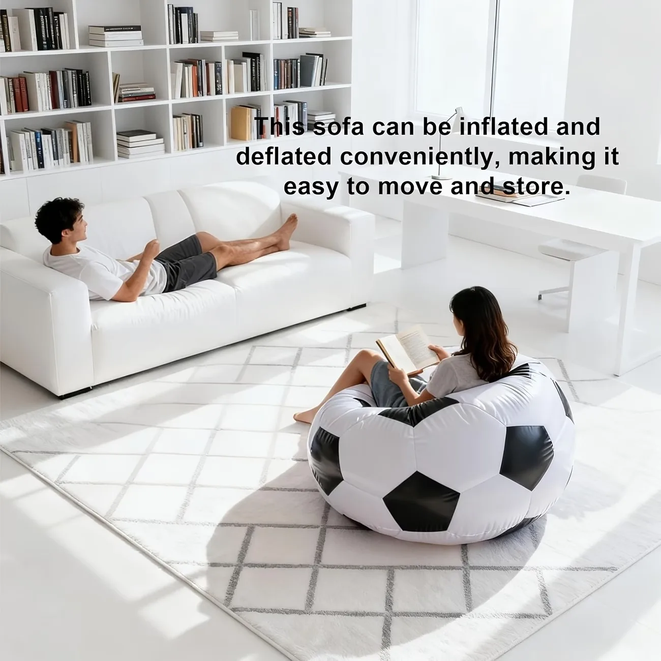 Football Shaped Inflatable Sofa, Comfortable Lazy Bean Bag Chair, 2 Colors Available, Easy Inflation, for Outdoor & Bedroom Use