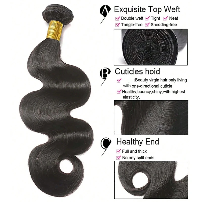 Human Hair Bundles Body Wave Bundles Human Hair 100% Unprocessed Virgin Bundles Human Hair Extensions Natural Color for Women