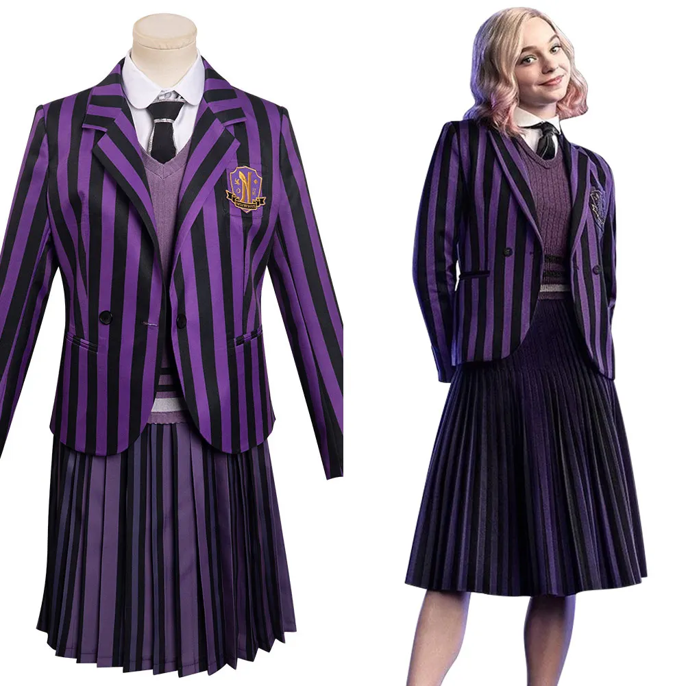 Adult Kids Enid Cosplay Costume Coat Dress Fantasia Outfit Women Girls Wednesday School Uniform Halloween Carnival Disguise Suit