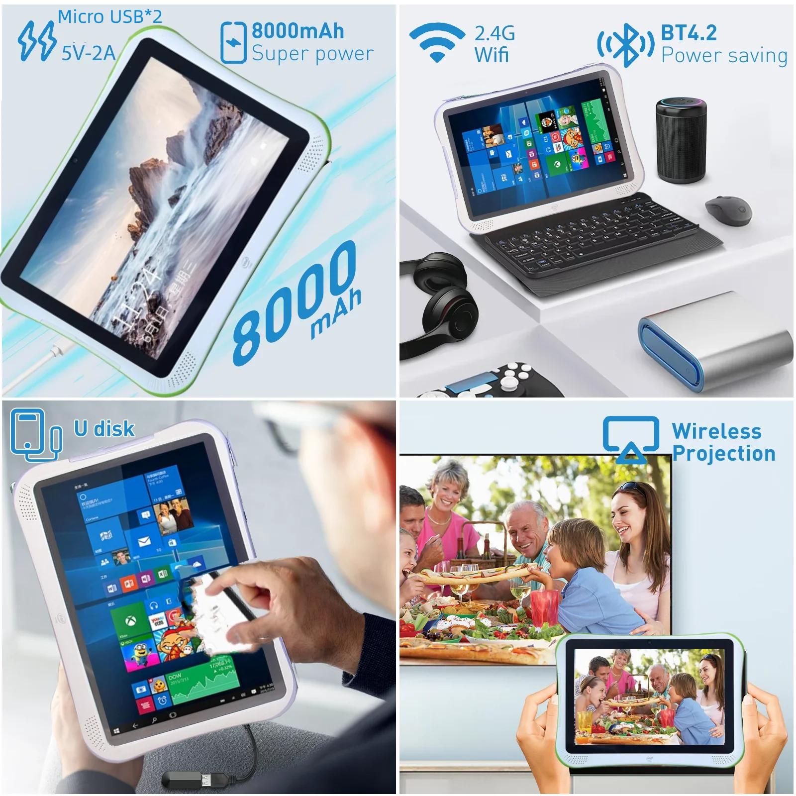 인텔 아톰 x5-Z8350 CPU HDMI USB 3.0, 듀얼 카메라, 10.1 인치 Q1 윈도우 10 태블릿 PC, 4GB RAM, 64GB ROM, 8000mAh 배터리, 1280 * 800IPS