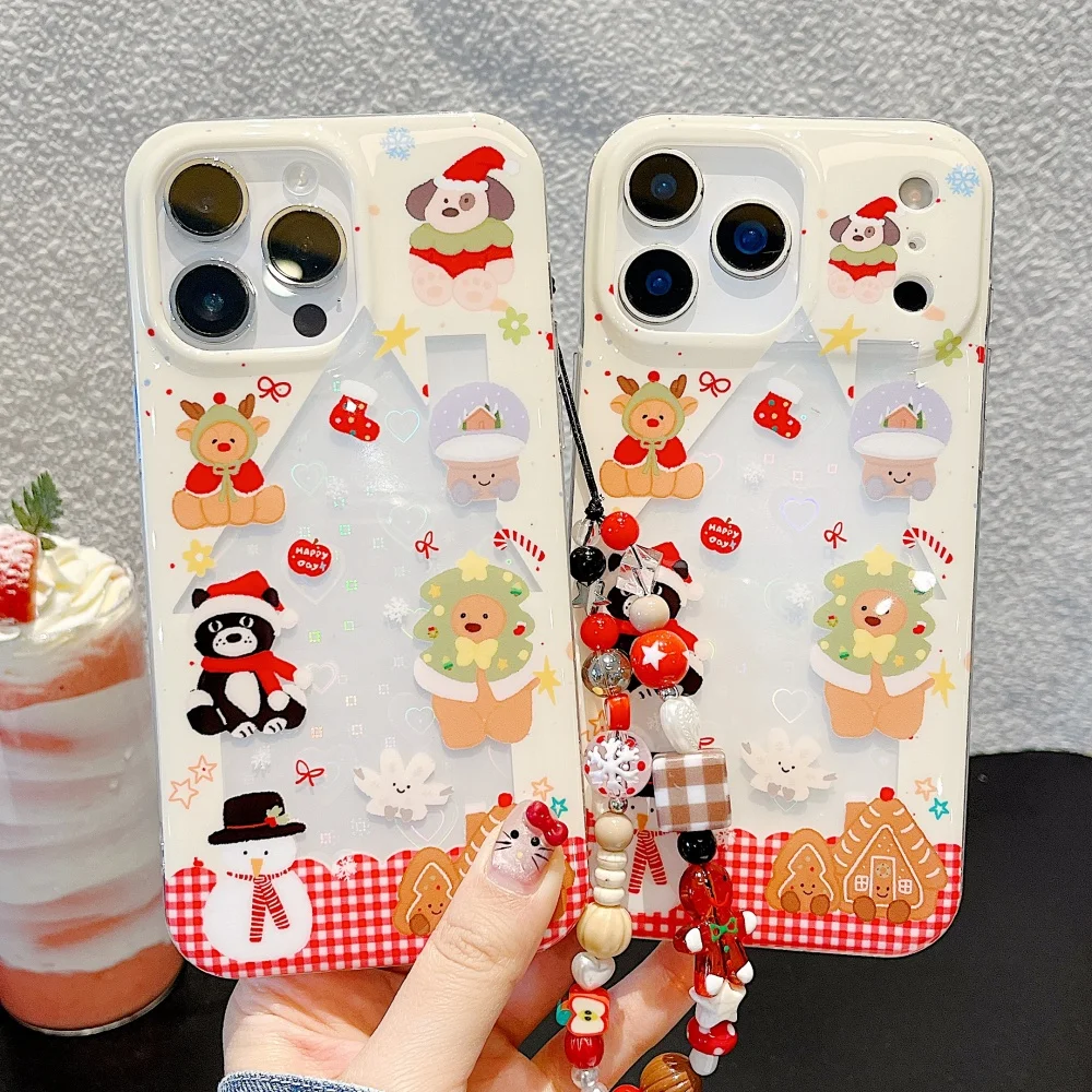 Funda navideña para teléfono móvil con animales de dibujos animados, adecuada para iPhone 14/15/16/17 Pro Max, funda protectora coreana a prueba de golpes