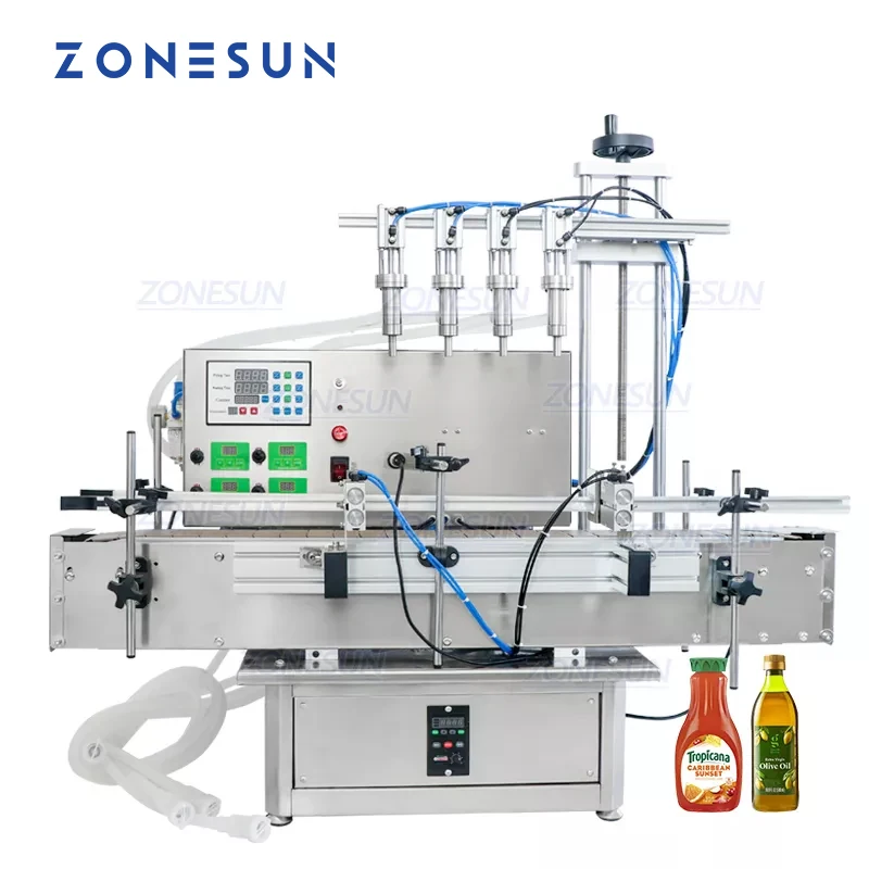 ZONESUN 4 Pneumatic Nozzles Automatic Liquid Filling Machine Perfume Lotion Eye Drops Gel Filler Peristaltic Pump