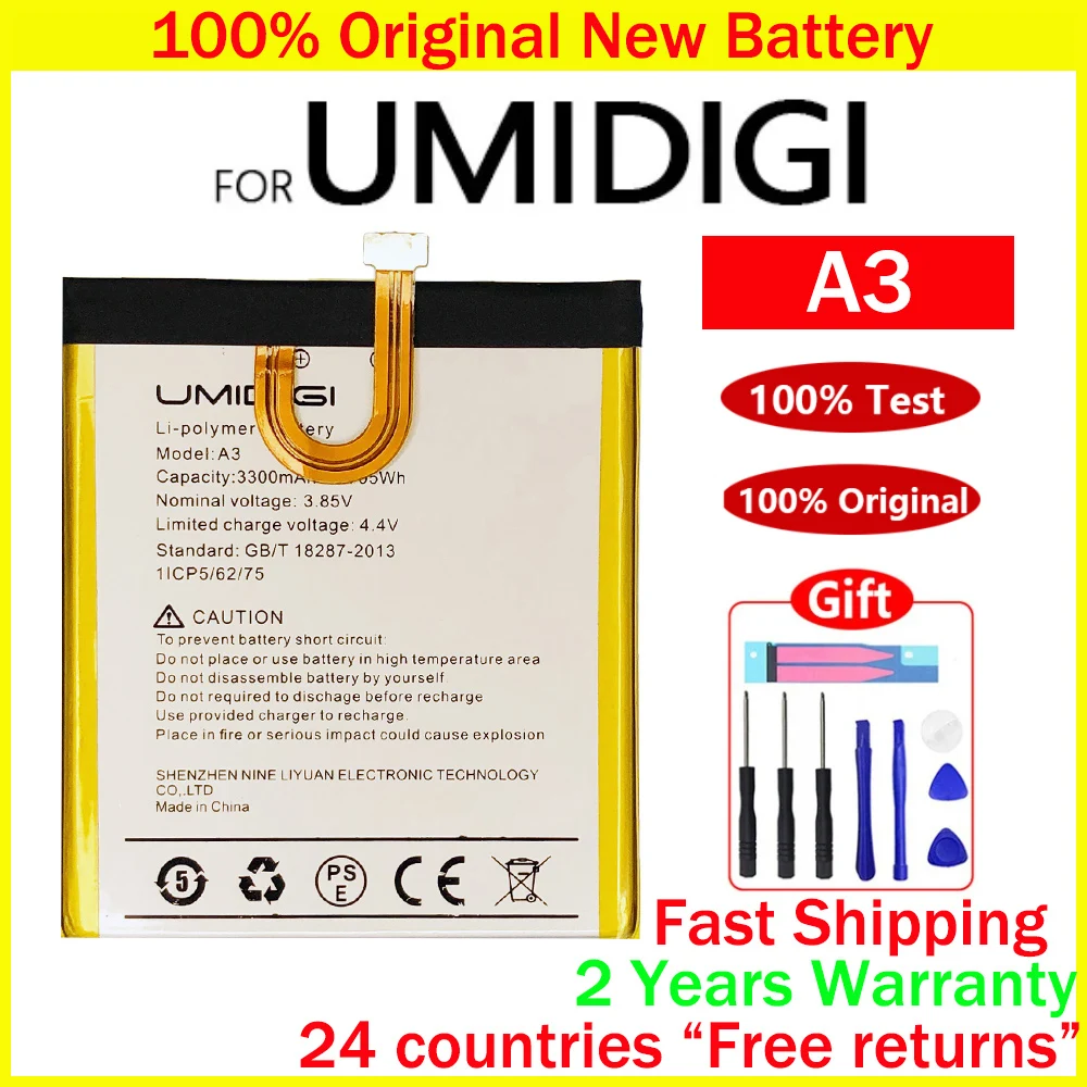 

100% Оригинальный 3300mAh UMIDIGI A3 Аккумулятор для UMI UMIDIGI A3 A3PRO заменяемая фотобатарея + Бесплатные инструменты