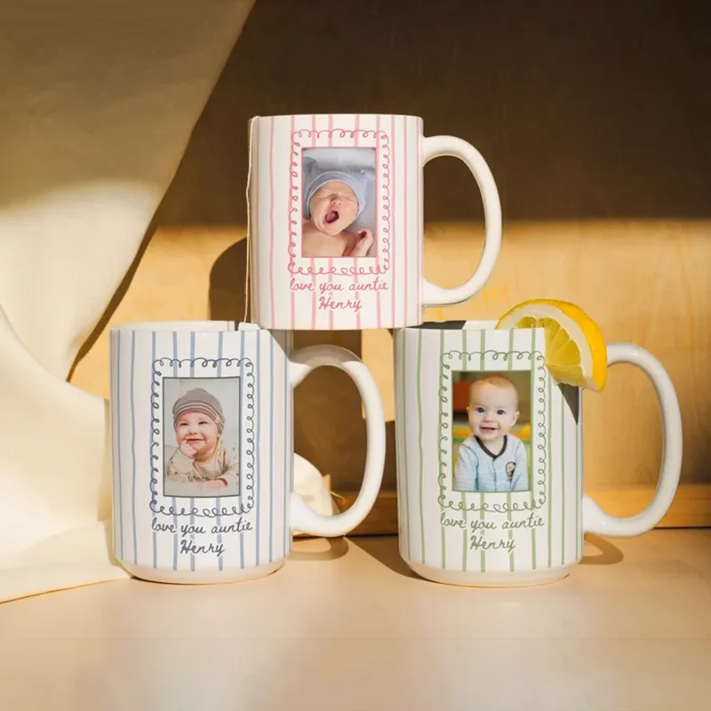 Custom Mug Custom Photo Text Stripe Color Ceramic Coffee Cup Personalized Customized Keepsake Gift for Family Friend or Birthday