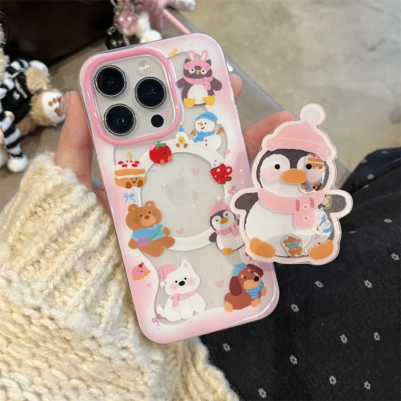 Koreański stojak na iPhone'a 16 15Pro 14 13 Pro Max z uchwytem na prezent dla dziewczynki Etui na telefon Kawaii