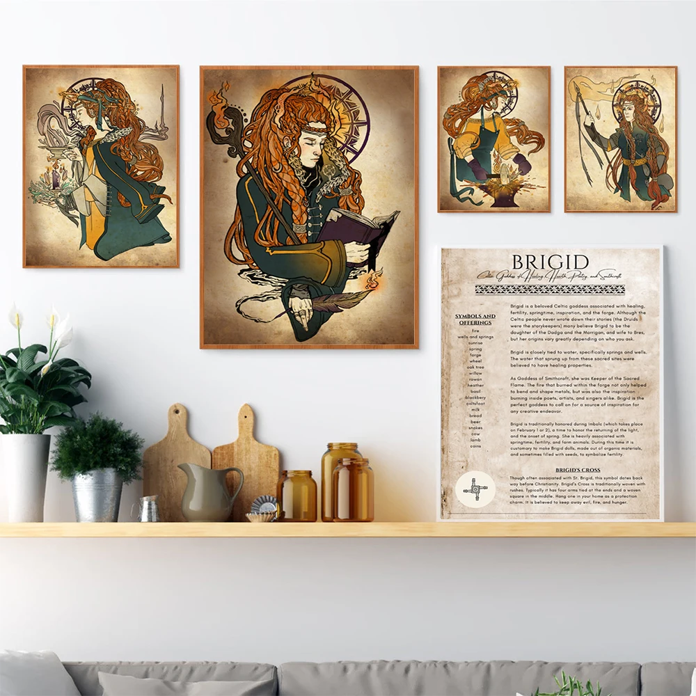 Goddess Brigid Healer Poet Art Prints Fertility, Poetry, Smithcraft Grimoire Page Book of Shadows Poster Canvas Painting Decor