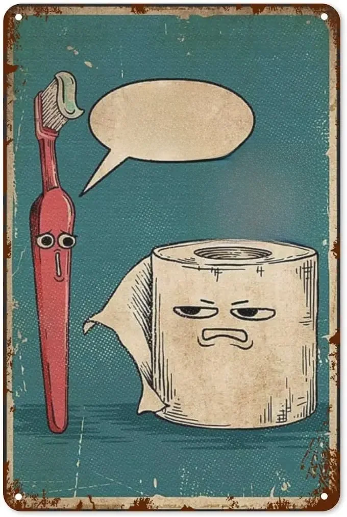Vintage Metal Tin Sign I Hate My Jobs Poster Bathroom Decor Funny Toothbrush Vs Toilet Paper Poster Funny Wall Hanging Bathroom — zdjęcie 2