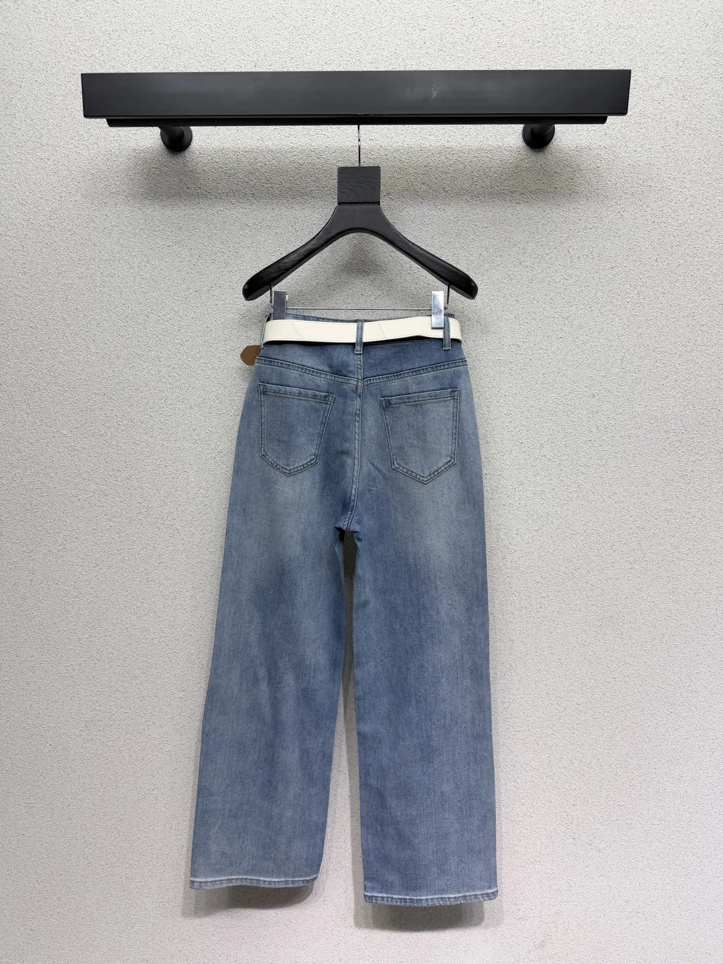 

New Early Spring Wear Women Clothes Straight-Leg Micro-Elastic Denim Trousers With Leather Belt Mid-High Waist Wide Leg Version