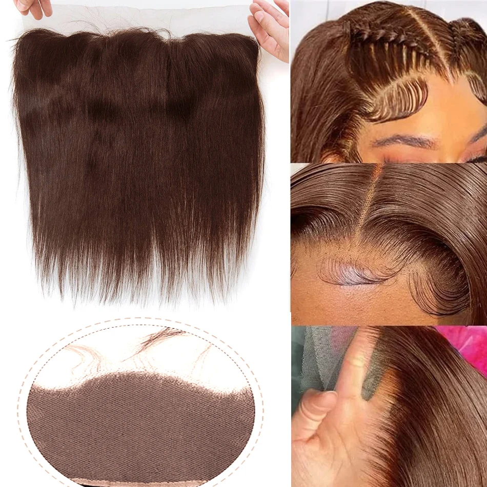 Kleur #4 Donkerbruine Rechte Bundels Met 13X4 Frontale Steil Haar Bundels Human Hair Extensions Met Lace Frontal Voor Vrouwen