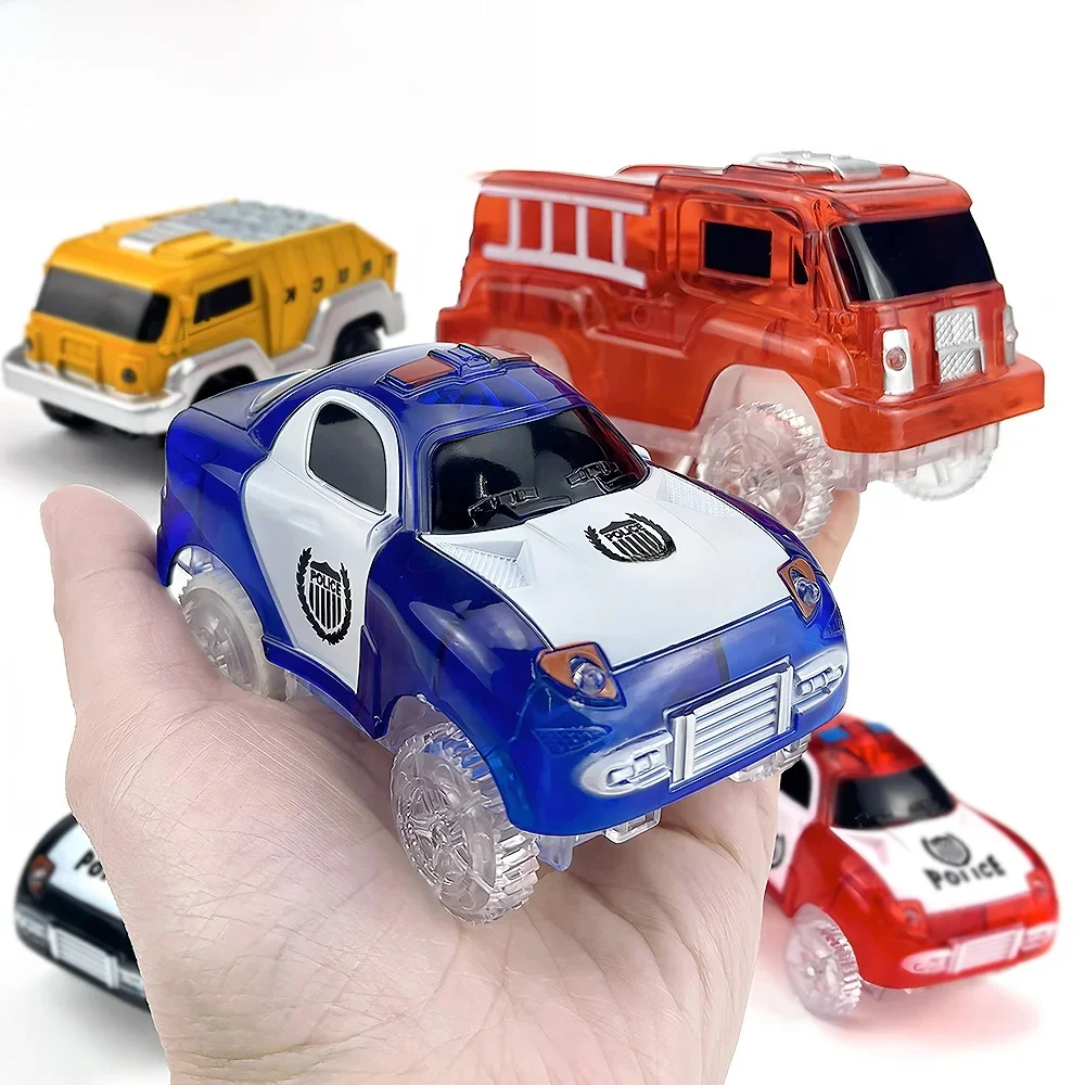 Voitures de course magiques scintillantes, jouets électriques Jeep de Police, ensemble de voies de course LED, pièces de voiture pour enfants, cadeau d'anniversaire pour garçons et filles