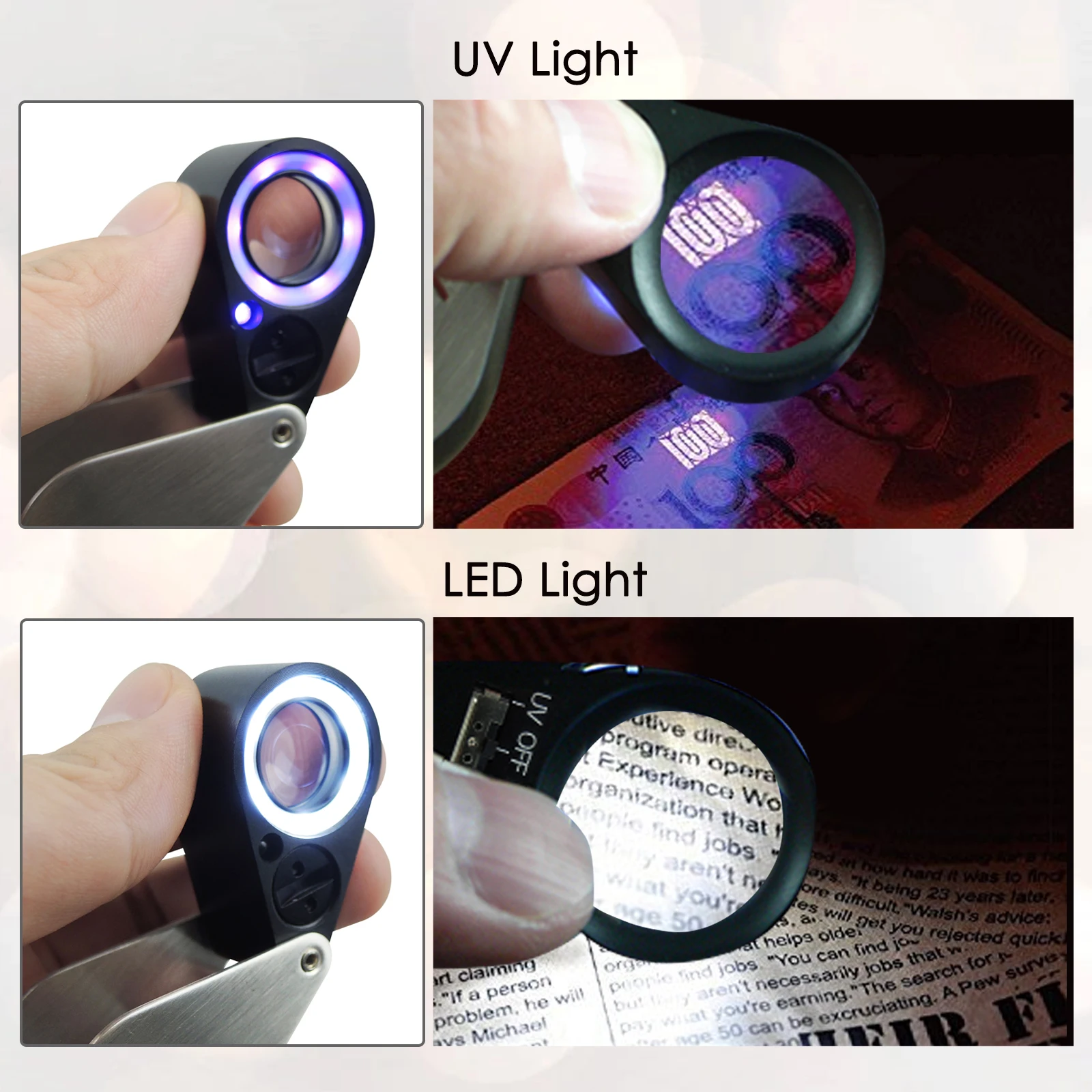 Professional 20X LED & UV Triplet Loupe 21mm Achromatic Lens for Gemology & Jewelry 6 LED Light Pocket-size Loupe
