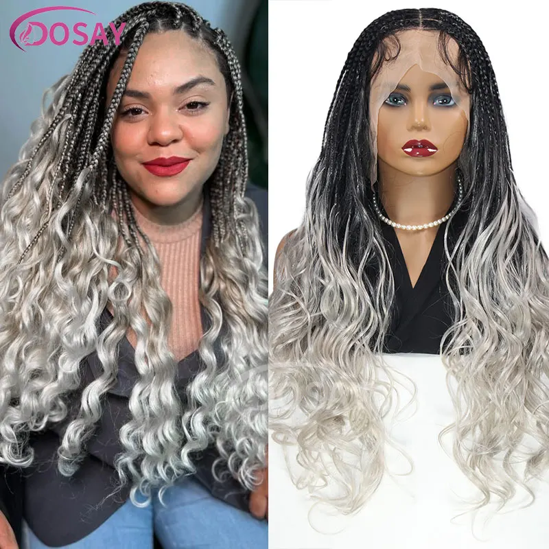 French Curly Braiding Wig Synthetic Cornrows Box Braided Wigs Full Lace Wig Stretched Bouncy French Curl Braid Jumbo Braids Wig